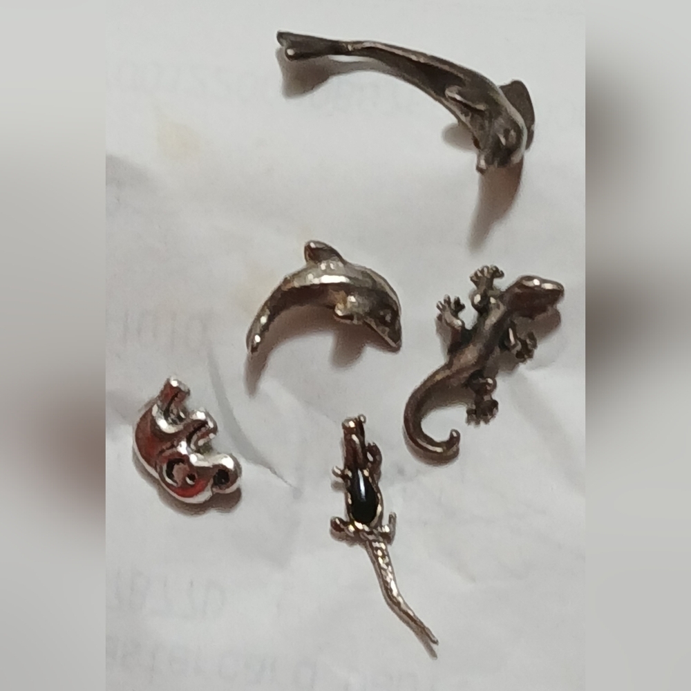 Lot Of 5 Sterling Silver Vintage Single Earrings Dolphins Lizards Etc